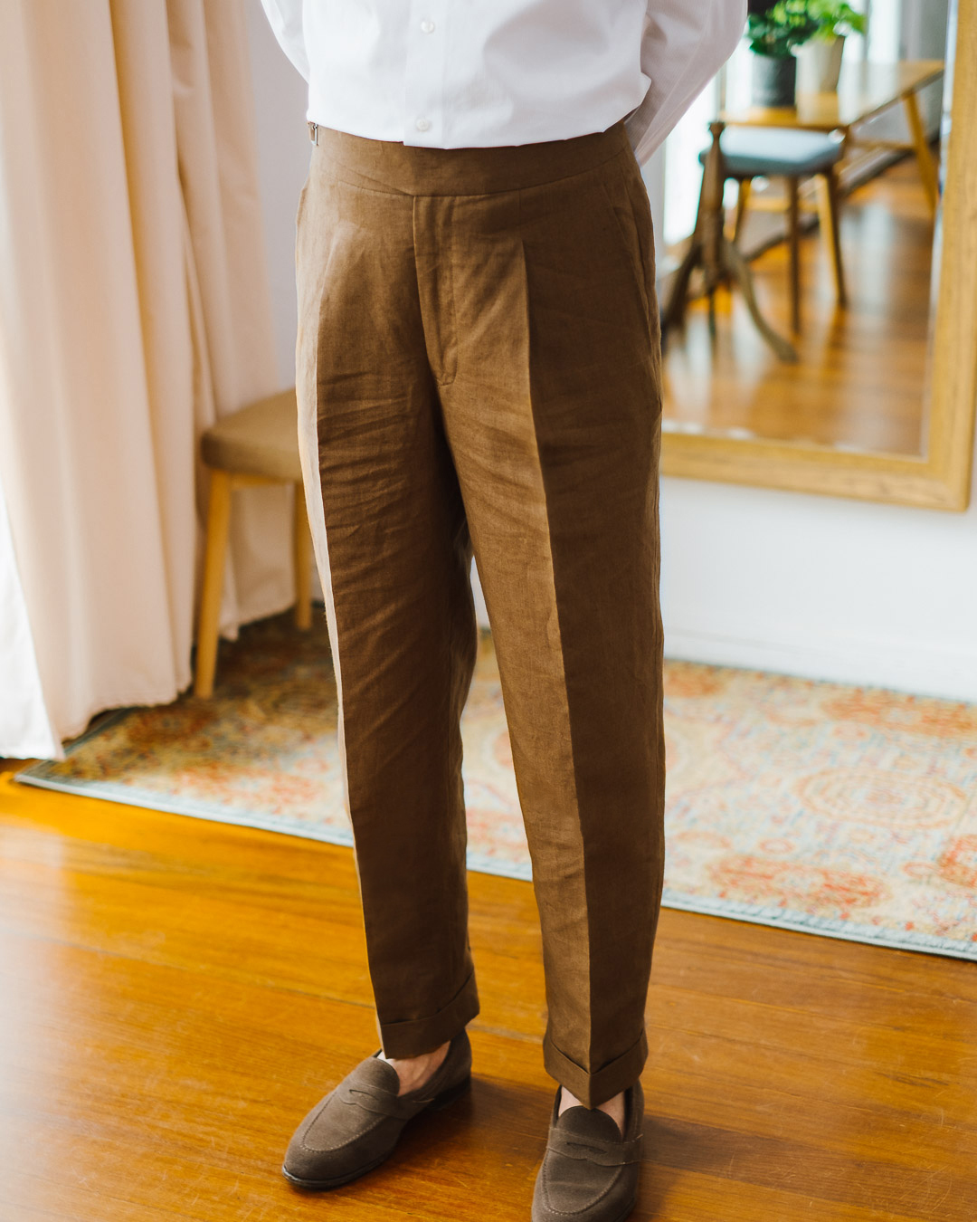 Our Products Trousers Casual Carousel 2 -  Tobacco Brown Linen Trousers